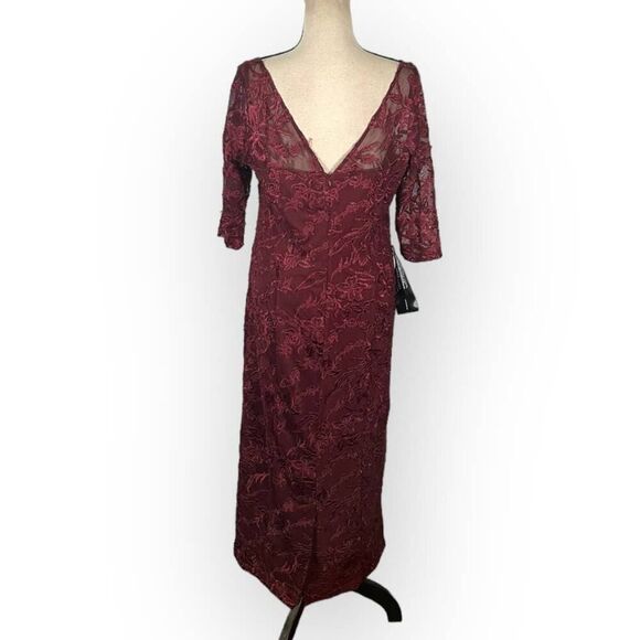 JS Collections Elle Sweetheart Tea Length Dress Women's 10 Burgundy Midi NWOT - Picture 5 of 10